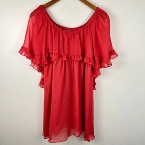 Free People Frilly Coquette Chiffon Dress Small Pink Off shoulder Duster Fairy